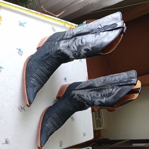 Black Denim And Leather Western Cowboy Boots El Presidente Gold Collection 10